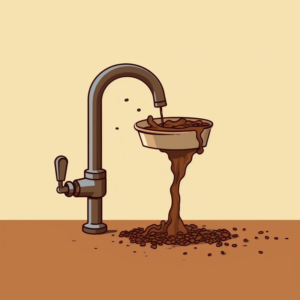 Used coffee grounds being rinsed under a faucet.