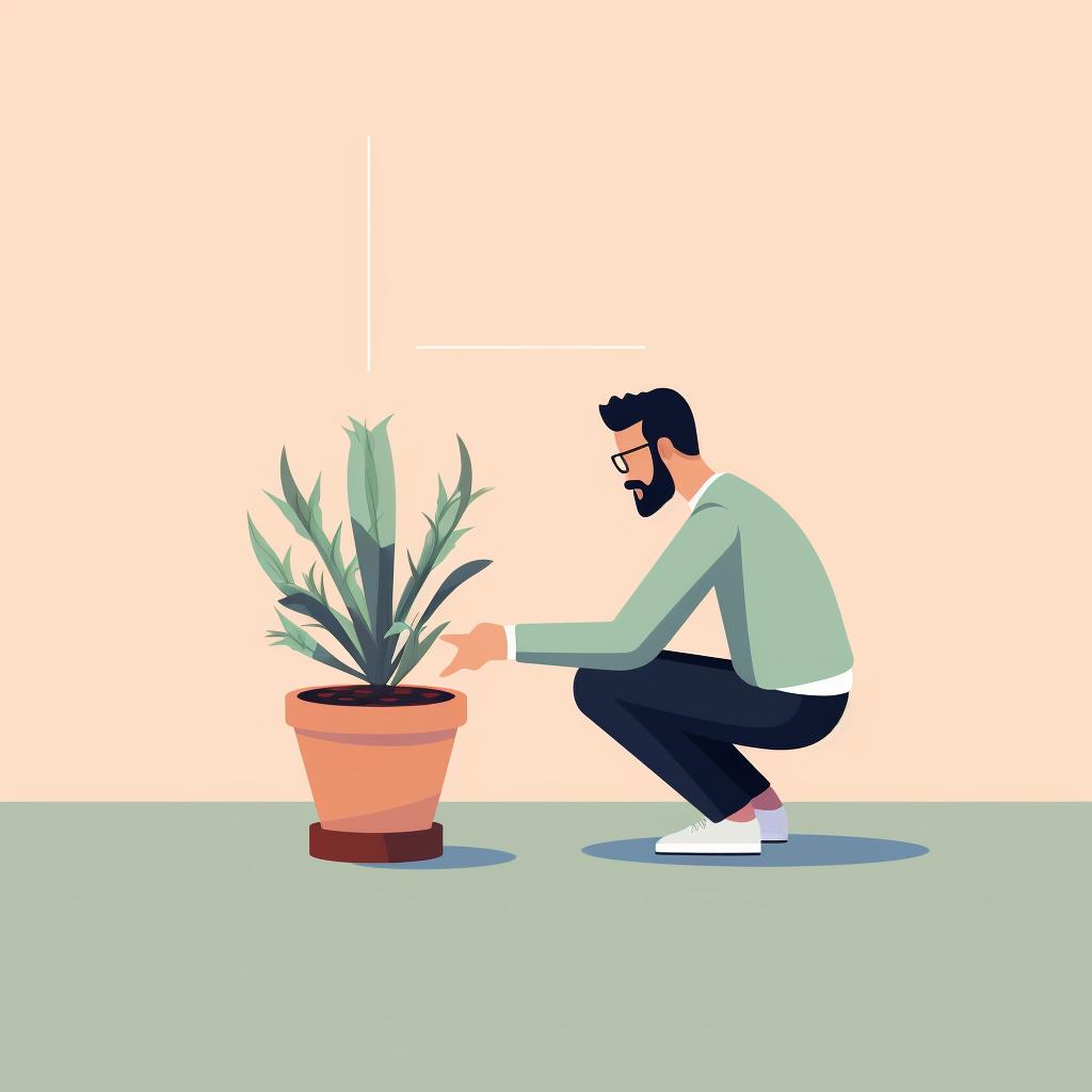 A person observing a succulent plant.